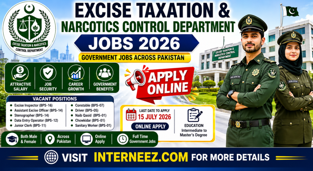 Excise Taxation and Narcotics Control Department Jobs 2026 - Latest Advertisement | Apply Online