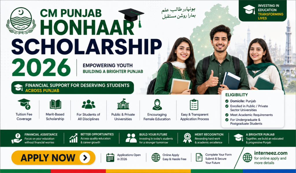 CM Punjab Honhaar Scholarship 2026 - Online Registration | 50000+ New Scholarships